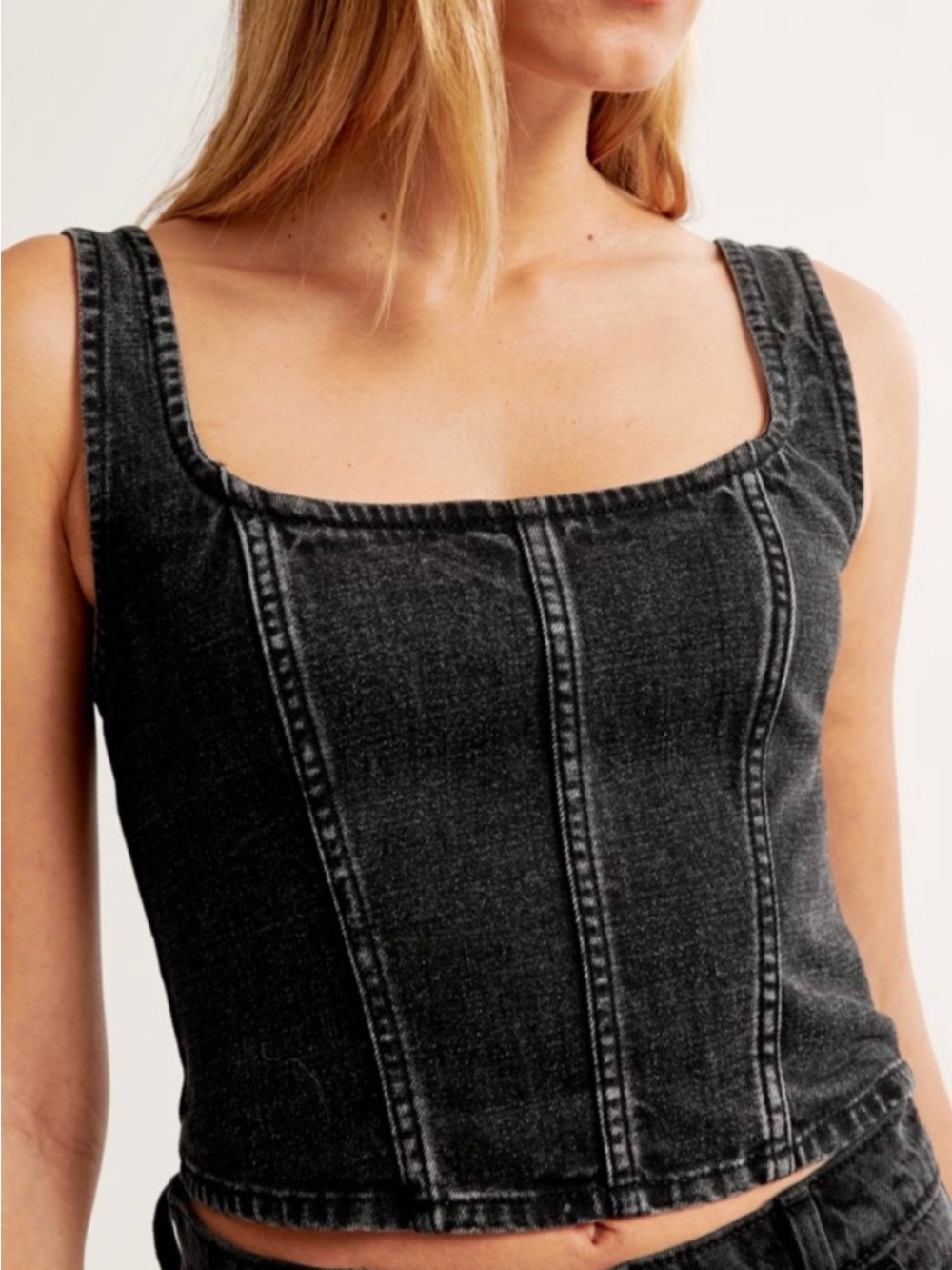 Black Denim Crop Tank